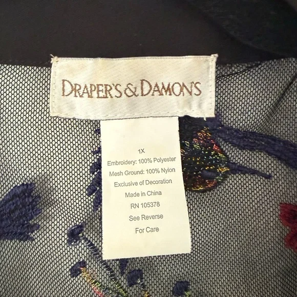 Drapers & Damon’s Plus Size Black Floral Sheer Women's Blouse Size 1X - Picture 2 of 4